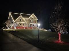 Roof accents highlighted with seasonal lighting.